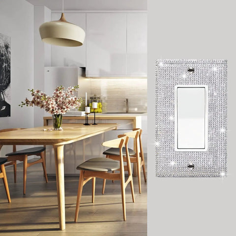 Shiny Silver Rhinestones Wall Plate Cover One Piece With Crystals For Single Toggle Switches And Outlet Covers Blingy Decorative Light Switch Plate
