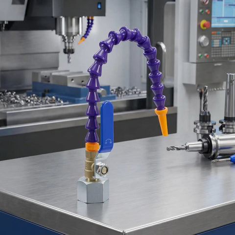 Kickstart Your Shop With This Hella Durable Coolant Hose Featuring A Slick Adjustable Air Nozzle And Rock Solid Magnetic Connector For Precision Machine Tool Cooling Tasks That Hit The Sweet Spot Every Time on a workshop table.