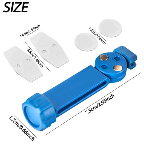 Blue hydraulic disc brake piston reset tool for mountain and road bikes, carbon steel spreader, dimensions shown