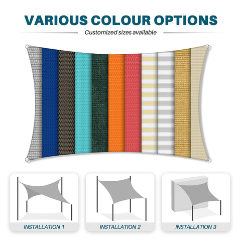 Color options for 12x14 Foot Sun Shade Sail Outdoor Canopy Rectangle Heavy Duty Shade Cloth For Backyard Yard Deck Patio Garden Light Grey