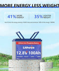 12V 100Ah LiFePO4 Battery With 100A BMS, 1280Wh, Up To 15000 Deep Cycles, Group 24 Size on grass pedestal
