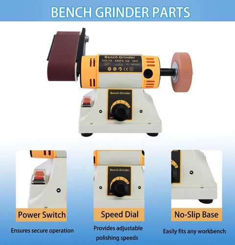 750W Jewelry Bench Polisher And Buffer Machine With Drill Chuck, variable speed sand and buffer parts, control features visible