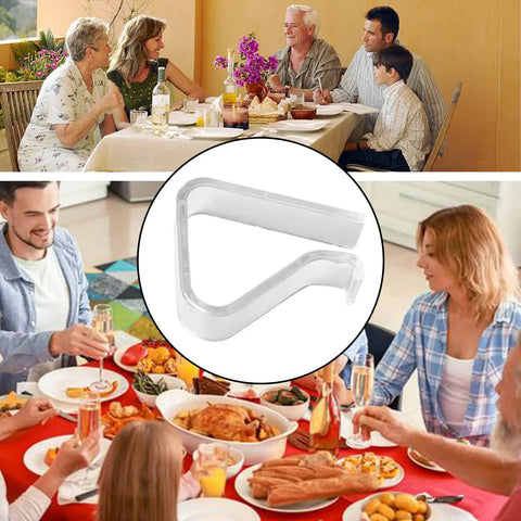 24 Pack Transparent Tablecloth Clips, Windproof Plastic Table Cover Clamps for home parties and picnics shown on table