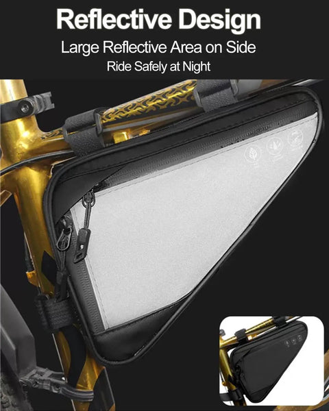 Water Resistant Bike Frame Bag And Under Seat Triangle Pouch For Mountain And Road Bikes, Reflective Cycling Storage, mounted