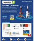 Back of Rocket Launcher STEM Kit box with contents list and assembly instructions for kids ages 6-12.