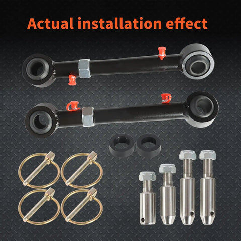 Front Sway Bar Links For 2.5 To 6 Inch Lift Jeep JK 2007 2018 Replacement With Quick Disconnect Adjustable Grease Fittings For Easy Bushing Lubrication And Smooth Quiet Operation installed parts set