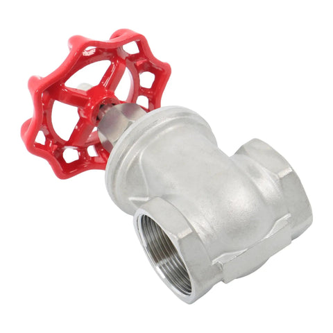 Heavy Duty Full Port Gate Valve In Stainless Steel One And A Half Inch NPT for oil water industrial plumbing and HVAC systems, side view