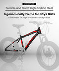 Black-Red Fat Tire Kids Mountain Bike With 20X4 Inch Fat Tires Dual Disc Brakes Front Suspension 7 Speed for Boys and Girls