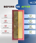 Comparison of a dirty and clean engine air filter from the Engine And Cabin Air Filter Set For VW Atlas 2018 To 2026 2.0L 3.6L