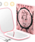 Ultra Slim LED Pocket Mirror With 1X And 3X Magnification, Rechargeable Type C Travel Mirror with packaging and USB cable.