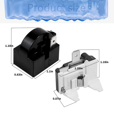 4 Pack Fridge Starter Relay And Overload Protector Kit For LG Refrigeration with product dimensions in inches