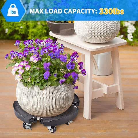 Heavy Duty Plant Caddy With Wheels For Indoor Outdoor Use Rolling Plant Stand With 8 Lockable Casters under potted flowers