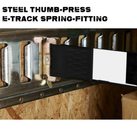 8 Pack 2 Inch By 15 Foot E Track Ratchet Straps With Reflective Webbing attached to steel E-track in cargo van