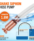 Siphon hose pump with copper body and white tubing, 1.8 m long.