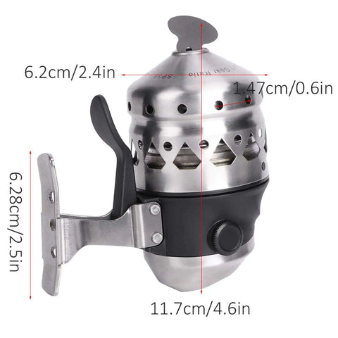 Durable Fishing Reel With 15Lb Line Capacity And Stainless Steel Metal Frame Six Plus One Bearings dimensions shown