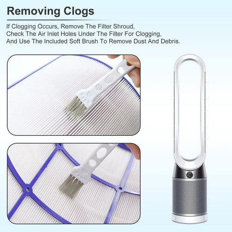 Removing clogs from Replacement True Filter for Dyson Pure Cool 360 Sealed Two Stage System Activated Carbon with soft brush