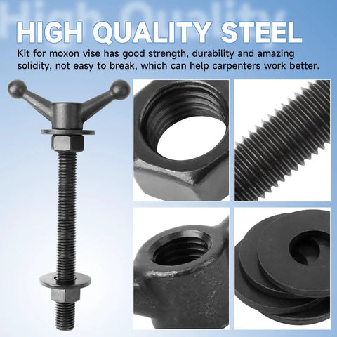 Essential Moxon Vise Hardware Kit For Woodworking Benches Includes 8 Inch Threaded Rods Cast Knobs Nuts And Washers