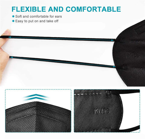 Black Five Layer KN95 Face Mask Cup Design For Dust Protection Breathable And Comfy With Elastic Ear Loops Filtration Over 95 Percent Skin Friendly Inner Layer For Everyday Use