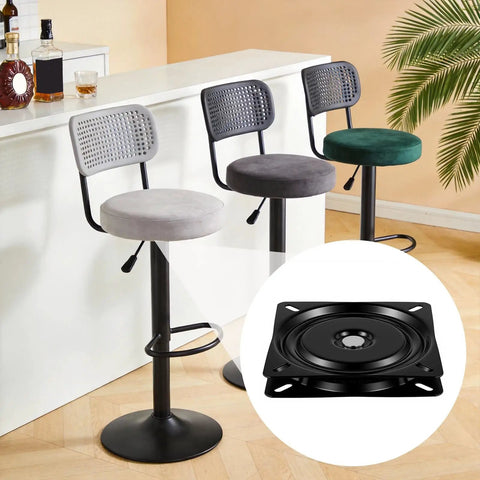 4 Pack 7 Inch Bar Stool Swivel Base Replacement Heavy Duty Steel Mount Plate Rock Solid Seat Turntable Hardware Black Finish on stools