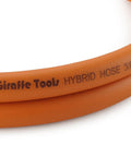 Close-up of orange Hybrid Air Hose Three Eighths Inch By Six Ft Lightweight With One Quarter Inch MNPT Fittings, coiled view