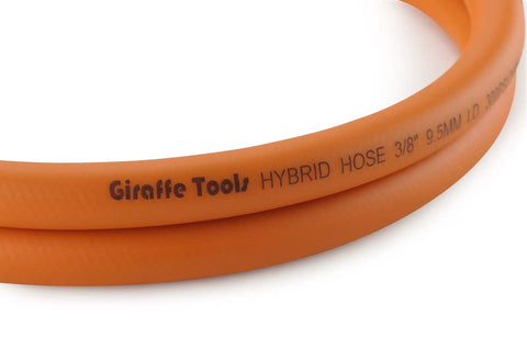 Close-up of Built Tough Heavy Duty Hybrid Air Compressor Lead In Hose 3 Eighth Inch By 6 Feet with orange tubing.