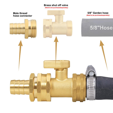 Diagram of male brass hose connector and valve for Garden Hose Repair Kit With Brass Barbed Fittings And Clamps For Quick Fixes DIY Friendly.
