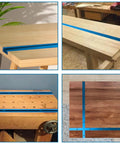 8 Pack Aluminum T Tracks For Woodworking, 48 Inch Length, Light Blue Double Cut Profile mounted on various wooden tables
