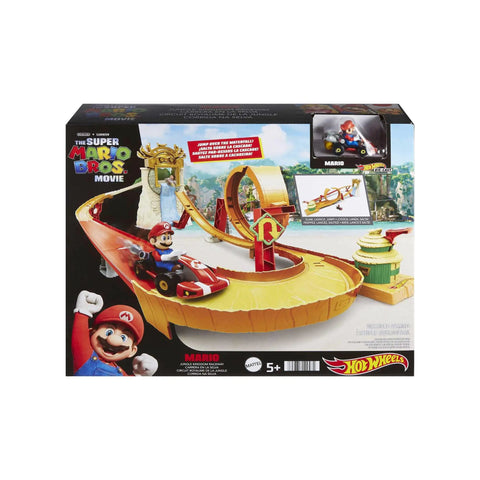 Box of Mario Kart Track Set And Die Cast Toy Car Jungle Kingdom Raceway With Waterfall Jump Over 3 Feet Tall Super Mario Bros Playset