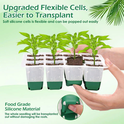 Silicone Seed Starter Tray Set With Drainage Holes 4 Pack Seed Starter Kit For Starting Plant Seeds Indoors With Humidity Adjustable Dome And Lid BPA Free Water Spray Bottle Included