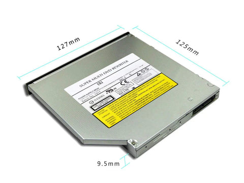 Slim 9.5mm SATA DVDRW Drive for Laptops and Notebooks, 8x DVD, 24x CD Read Write, Tray Loading Internal Optical Burner, Low Profile, PC Desktop Compatible, Dope Upgrade for Old Notebooks, silver