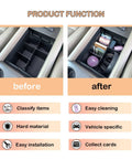 Honda Center Console Dividers For Pilot, Ridgeline And Passport 2016-2023 Easy Install Kit showing before and after organized storage.