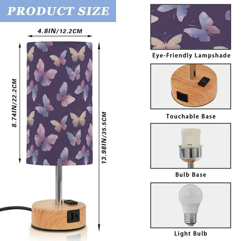 Watercolor Butterfly Decor Bedside Lamp With 3 Way Dimmer And Touch Control Charging Station for bedroom, nightstand view