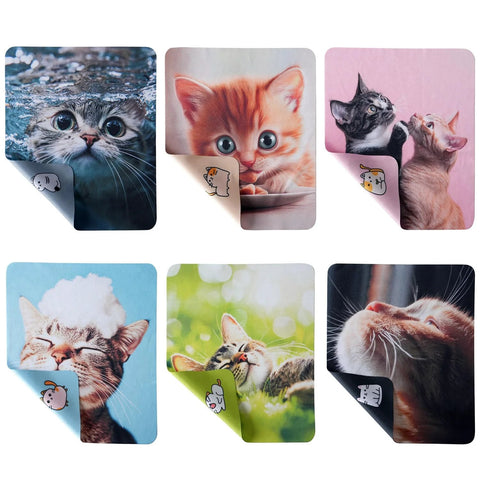 Anywind microfiber glasses cleaning cloths, six cat-themed cloths with colorful backgrounds for eyeglasses and screens