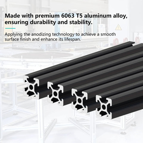 11.8 Inch European Standard T Slot Aluminum Extrusion Rail Kit, 4 Pieces, Anodized Black for 3D Printer and CNC DIY, High Strength Linear Motion Guide for Precision Builds, 6063-T5 black profile set