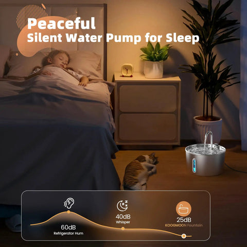 Stainless Steel Cat Water Fountain 2.2 L Ultra Quiet Pump Pet Fountain For Cats Automatic Drinking Water Dispenser With Water Level Window Keeps Fresh Water Flowing Easy Clean Metal Bowl For Cats And Small Dogs
