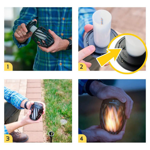 P2 Solar Flickering Flame Torch Light With Realistic Fire, IP65 Waterproof Outdoor Tiki Lamp shown in installation steps