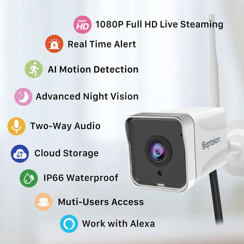 Outdoor Security Camera Bundle Two-Pack 1080P WiFi Surveillance Cameras for Home Security IP66 Weatherproof Night Vision
