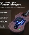 Close-up of 5.8GHz Wireless Guitar System With 24-Bit Audio Transmission For Live Stage And Studio Practice, wooden design
