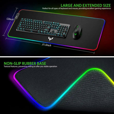 Gigantic RGB Gaming Mouse Pad With 14 Light Modes Extra Large 31.5 By 12 Inch Extended Soft LED Surface Anti Slip Rubber Base