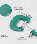 Heavy Duty Quick Adjust G Clamp For Woodworking And DIY Projects. 2.95 inch green alloy steel clamp with smooth screw operation.