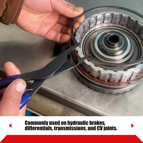 Hands using 9 Inch Spring Loaded Angle Tip Locking Pliers For Retaining Rings Circlip Horseshoe Washers Pro Grade Heavy Duty Pliers