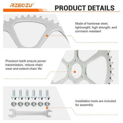 50 Tooth Rear Sprocket For 420 Chain Compatible With Coleman CT100U CC100X RB100 Baja DB30 with installation tools and bolts