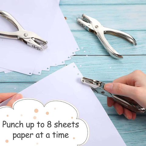 Hands using 20 Pack One Eighth Inch Circle Hole Punches For Craft Tags And Paper DIY Projects Office And Home Use Bulk Single Hole Punches For Scrapbooking Card Making And Other Craft Supplies