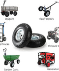 2-Pack Pneumatic Air Filled 10 Inch Hand Truck Wheels With 4.10/3.50-4 Tires, surrounded by images of wagons, carts, and utility equipment