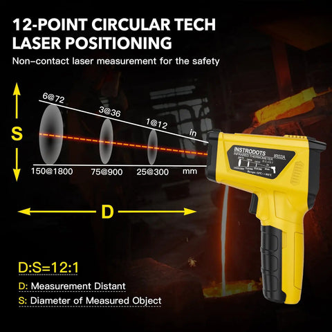 Non Contact Infrared Thermometer Gun With Adjustable Emissivity And Max Readout, Laser Guided 13 Point System, Temperature Range From -58F To 1472F, Pro Grade Temp Gun For Cooking, Freezer, Pizza, HVAC And Quick Surface Readouts, yellow handheld