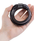 Hand holding 4 Foot Braided Steel Bike Cable Lock With Four Digit Combination Vinyl Coated Bicycle Lock For Outdoor Security.