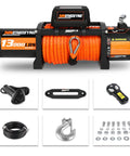13000 Lbs Electric Winch With Synthetic Rope, orange rope and heavy-duty motor for Jeep, Truck, UTV, ATV, Off-Road Recovery.
