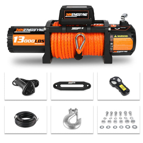 13000 Lbs Electric Winch With Synthetic Rope, orange rope and heavy-duty motor for Jeep, Truck, UTV, ATV, Off-Road Recovery.