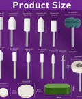 Polishing Bits and Buffing Wheels Kit for Rotary Tool With 114 Piece Set and One Eighth Inch Shank product sizes displayed