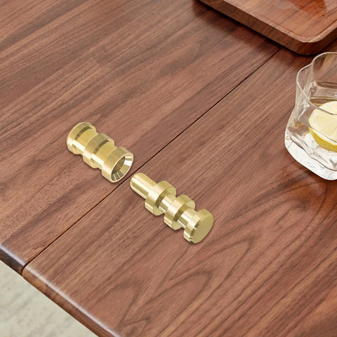Premium Brass Table Leaf Dowel Pins And Extension Table Connectors on wood table, showcasing heavy-duty solid alignment sleeves.